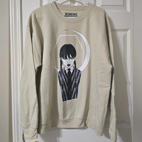 NWOT Wednesday/Netflix Oversized Beige Crewneck Sweatshirt, Unisex, Size Large. - Picture 1 of 6